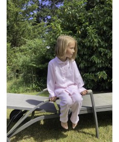 Pyjama long fille chevron rose